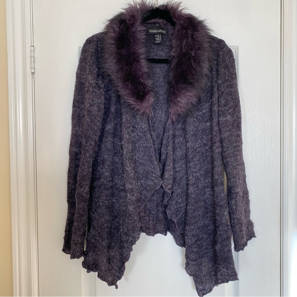Frank Lyman Design Sweaters - Frank Lyman cardigan with removable fur collar